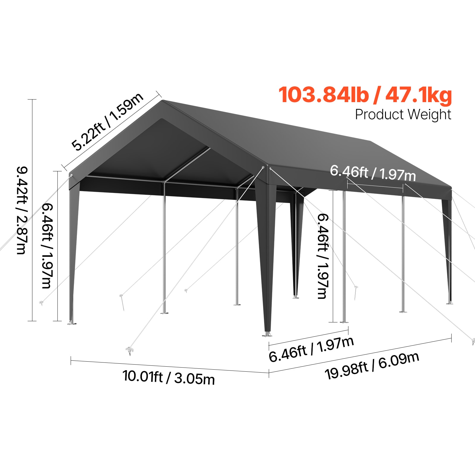 Carport Car Canopy 10 X 20 FT Heavy Duty Portable Car Garage Shelter Tent Grey_maomaolike.com